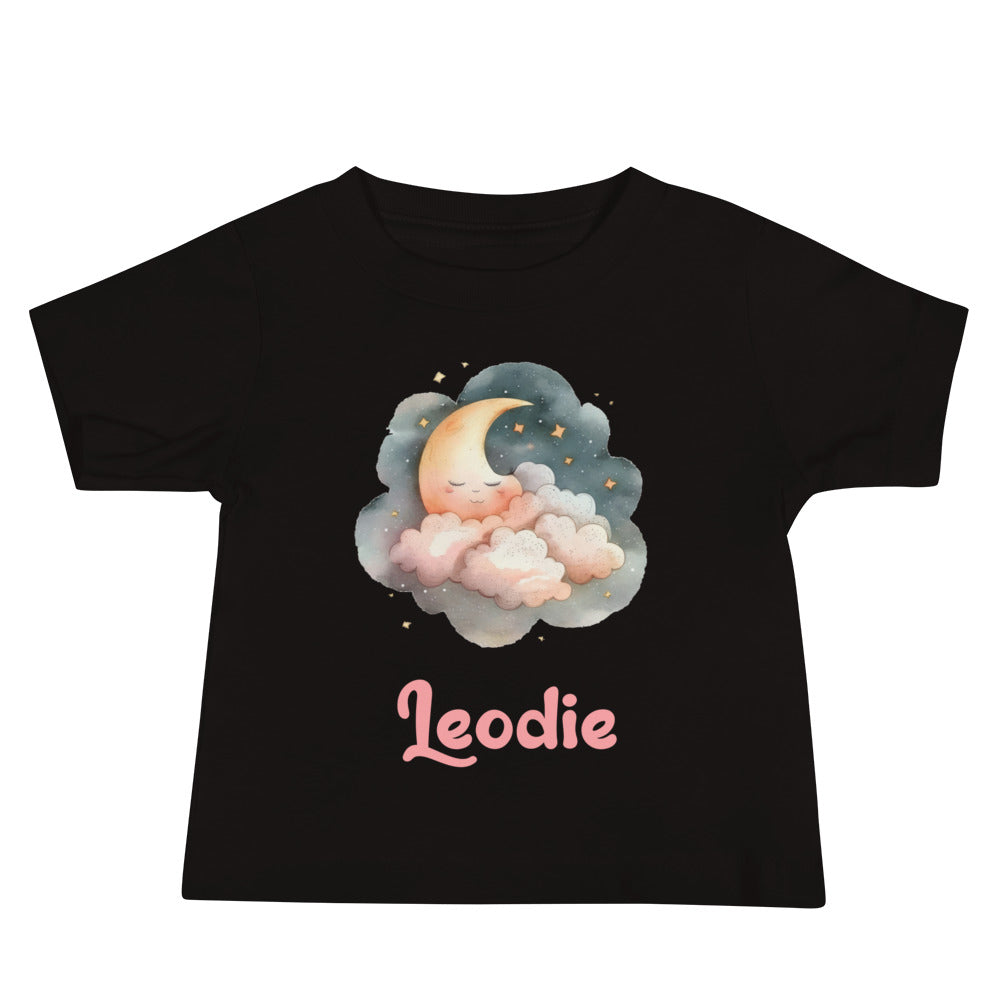 Leodie Sleepy Moon Pink Clouds Baby Tee Black