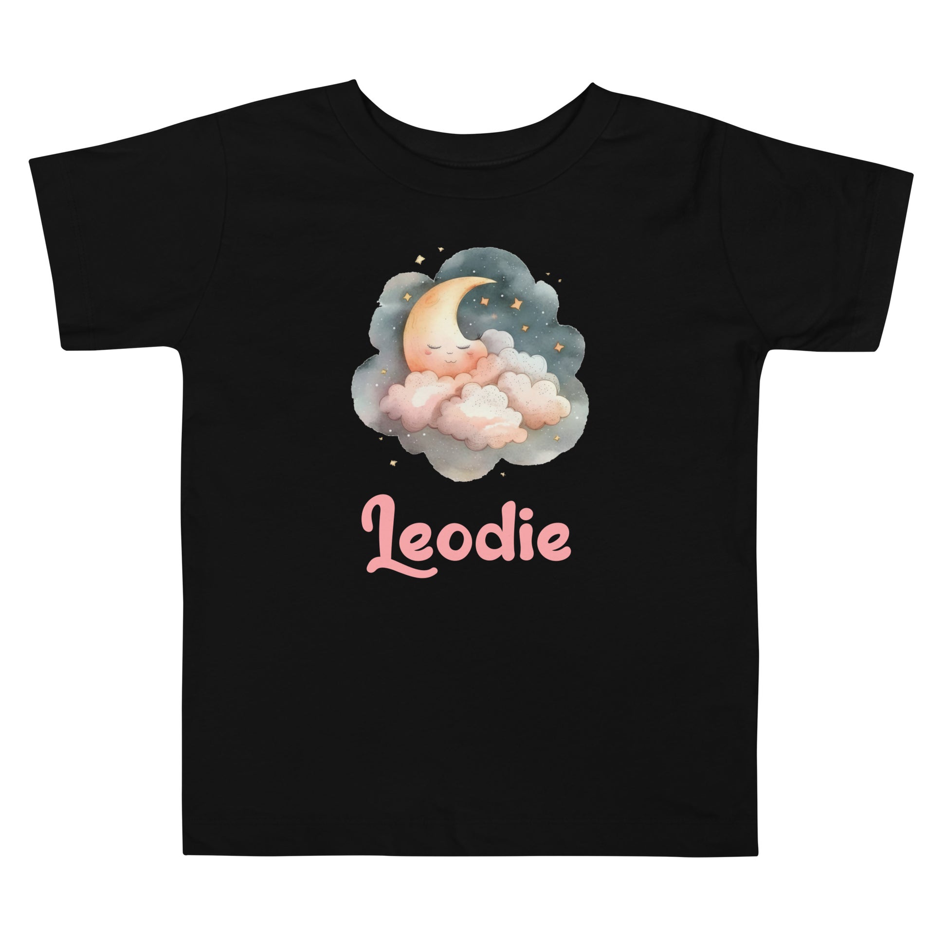 Leodie Sleepy Moon Pink Clouds Toddler Tee Black