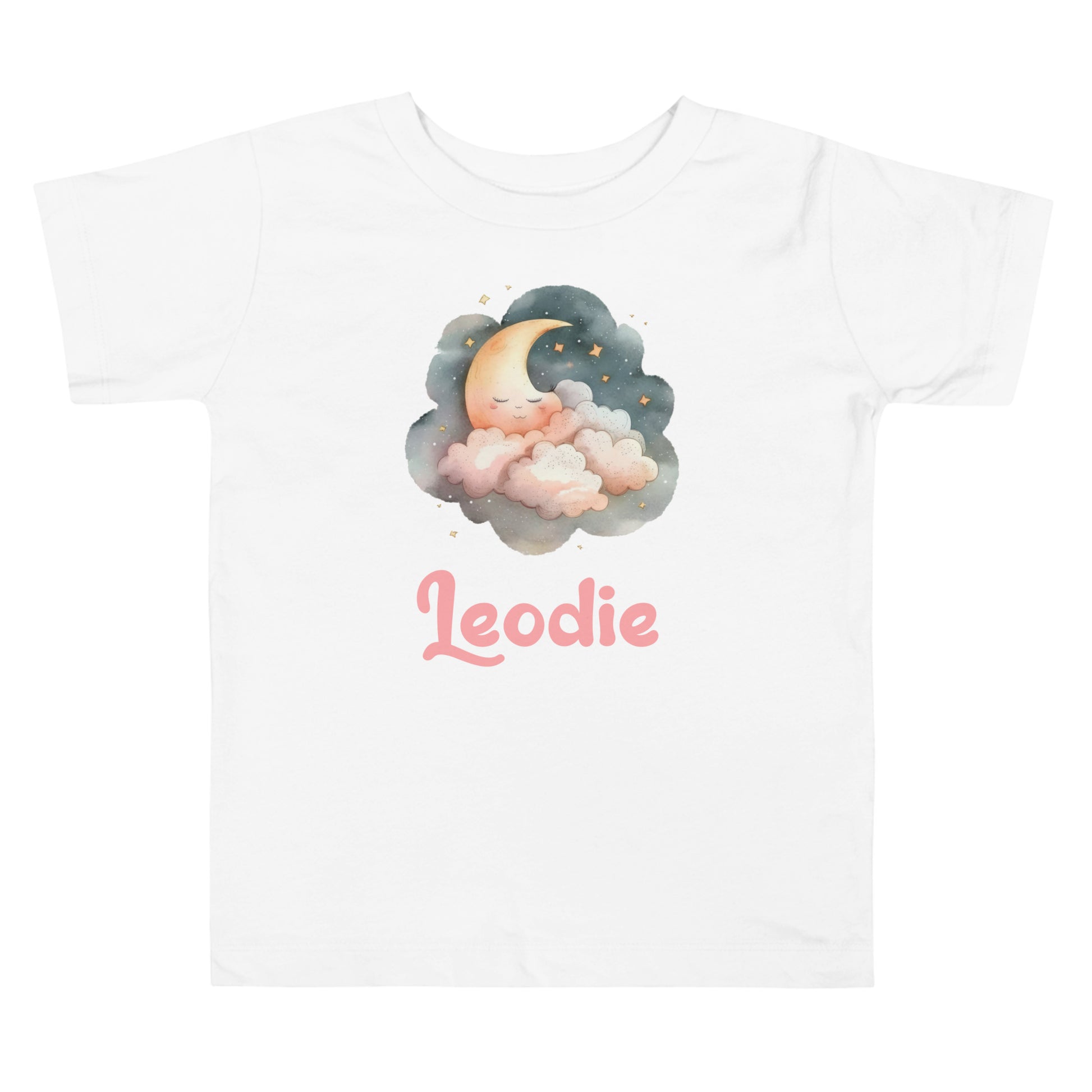 Leodie Sleepy Moon Pink Clouds Toddler Tee White