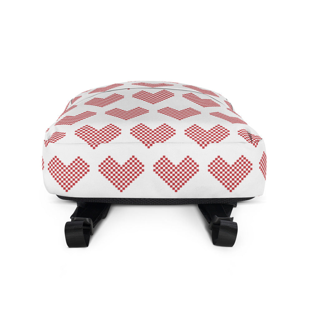 Leodie Red Checkered Heart Pattern Backpack Bottom