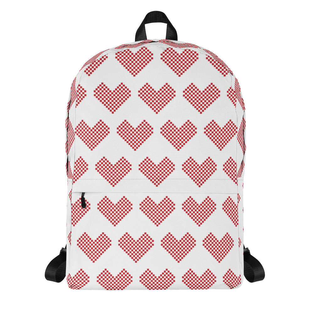 Leodie Red Checkered Heart Pattern Backpack Front