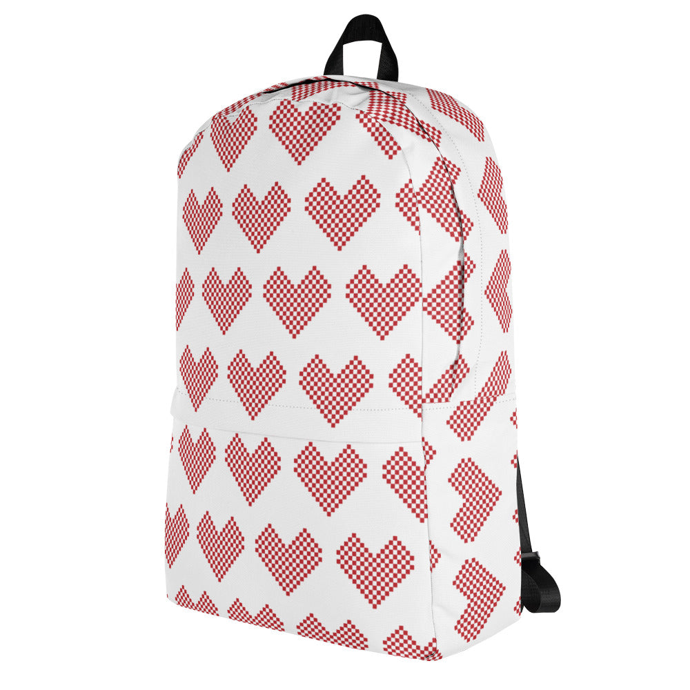 Leodie Red Checkered Heart Pattern Backpack Left