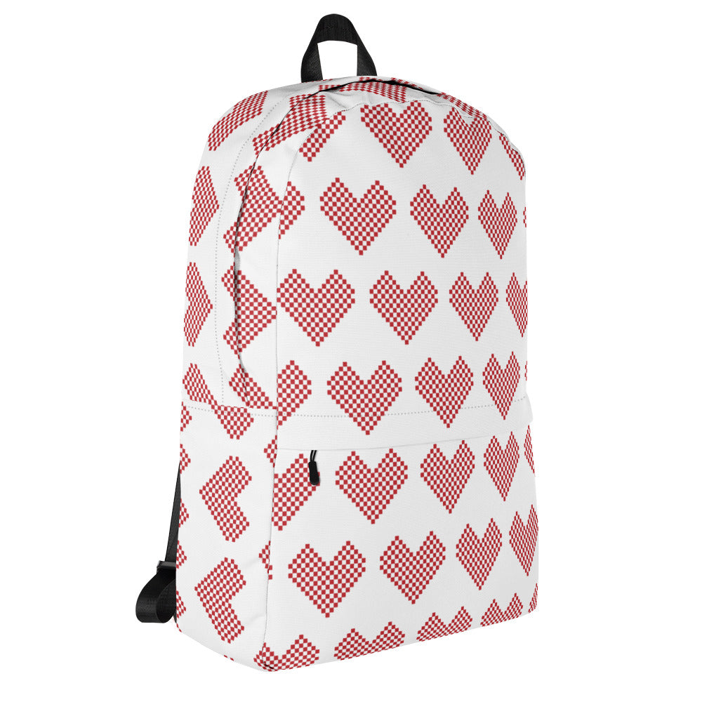 Leodie Red Checkered Heart Pattern Backpack Right