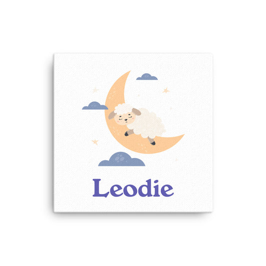 Leodie Sleepy Lamb Crescent Moon Thin Canvas Wall Print