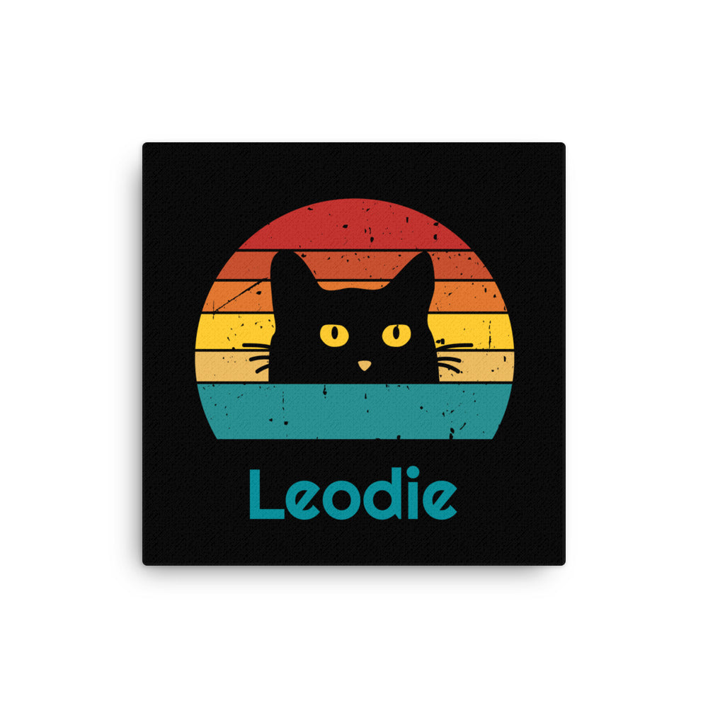 Black Cat Retro Sunset Thin Canvas Print