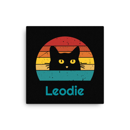 Black Cat Retro Sunset Thin Canvas Print