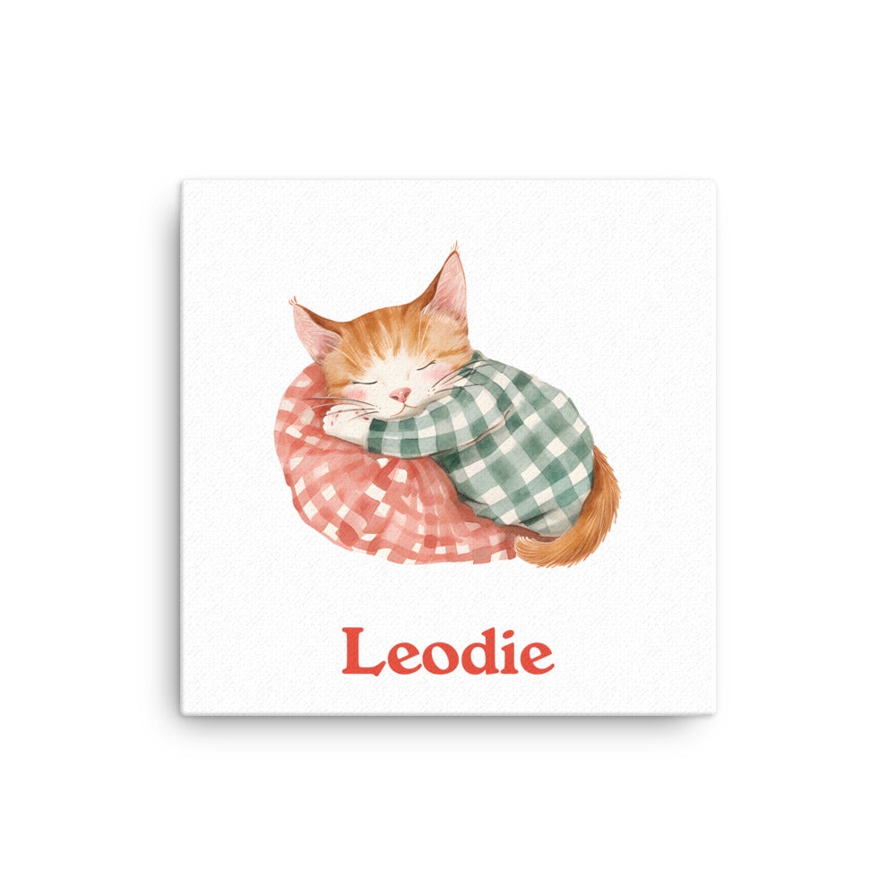 Gingham Pajamas Kitten Thin Canvas Print
