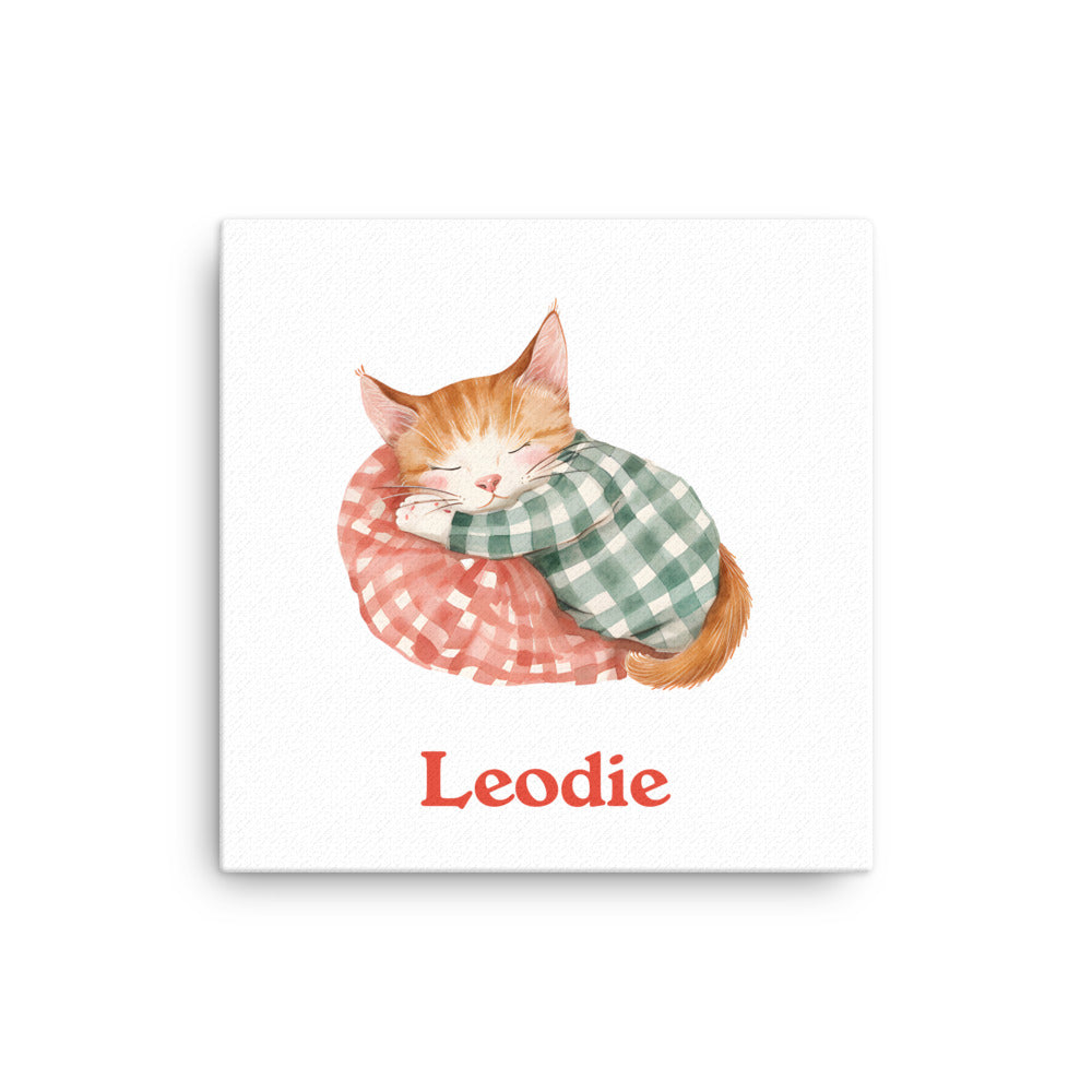 Gingham Pajamas Kitten Thin Canvas Print