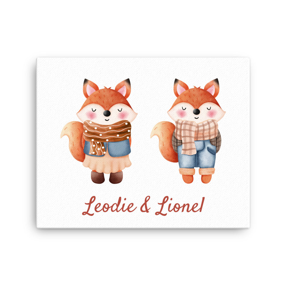 Autumn Fox Twins Thin Canvas Print