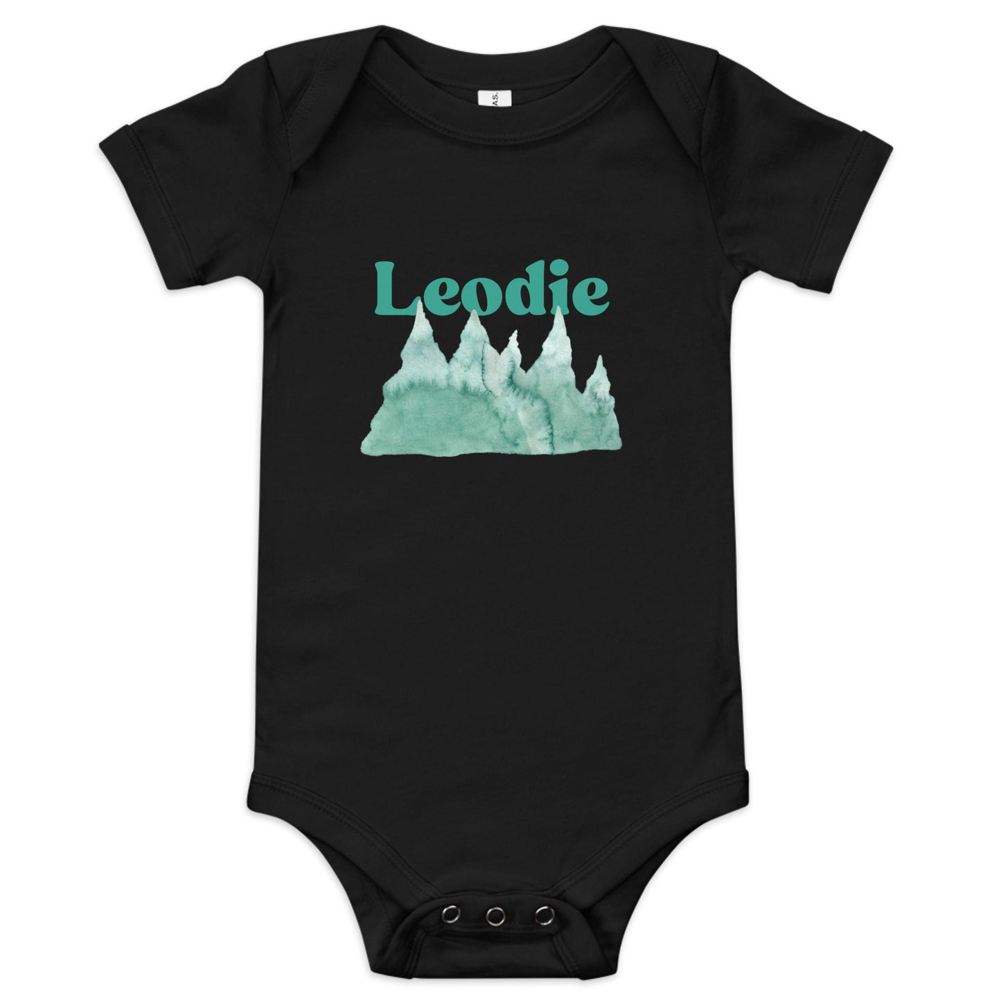 Leodie Watercolor Mountain Forest Baby Onesie Black