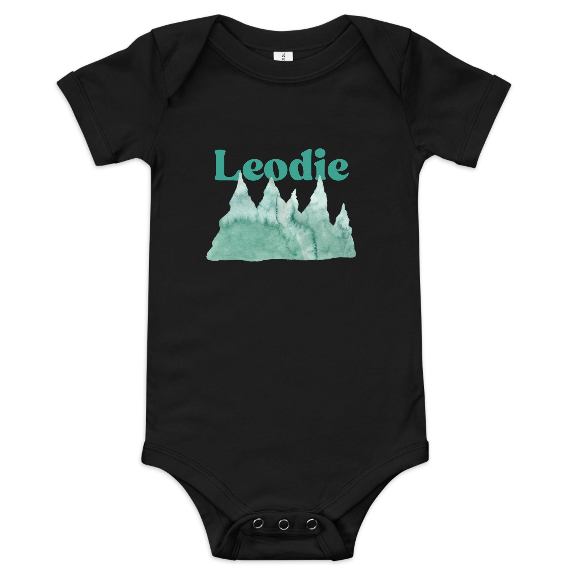 Leodie Watercolor Mountain Forest Baby Onesie Black