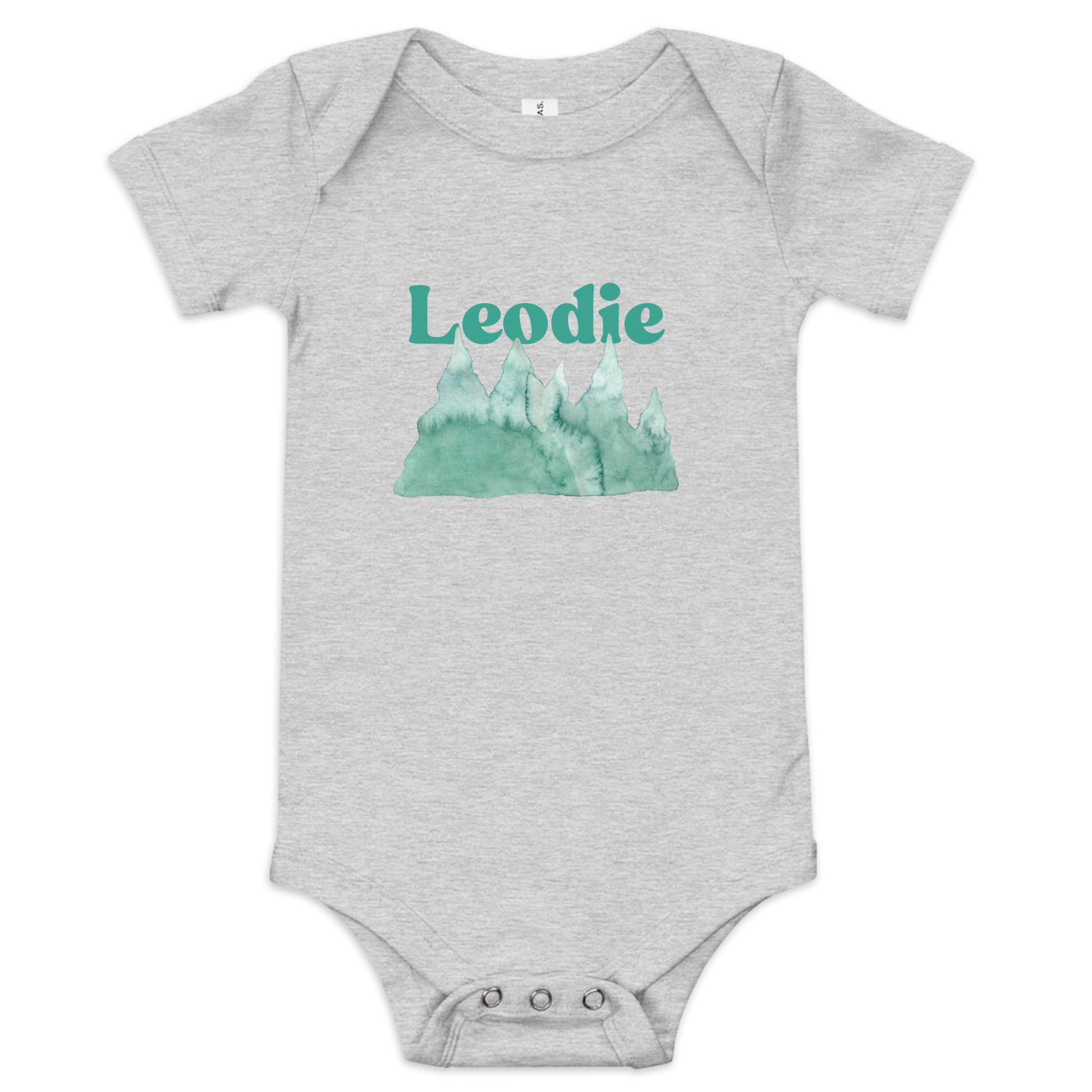 Leodie Watercolor Mountain Forest Baby Onesie Grey